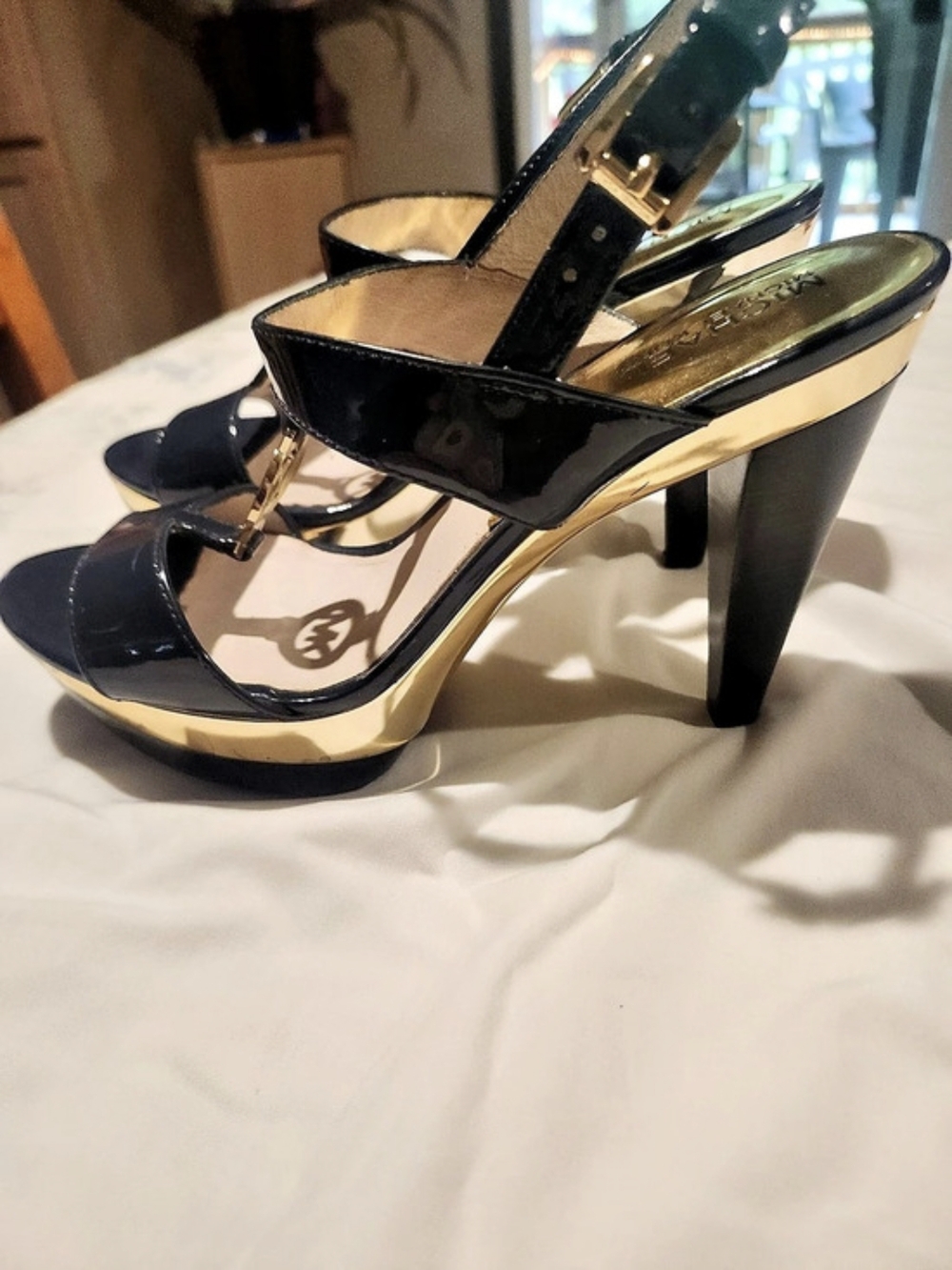 Michael Kors Patent Platform Heels in Blue